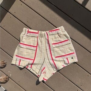 Roxy High-Waist Cream Shorts with Pink Stripe Details